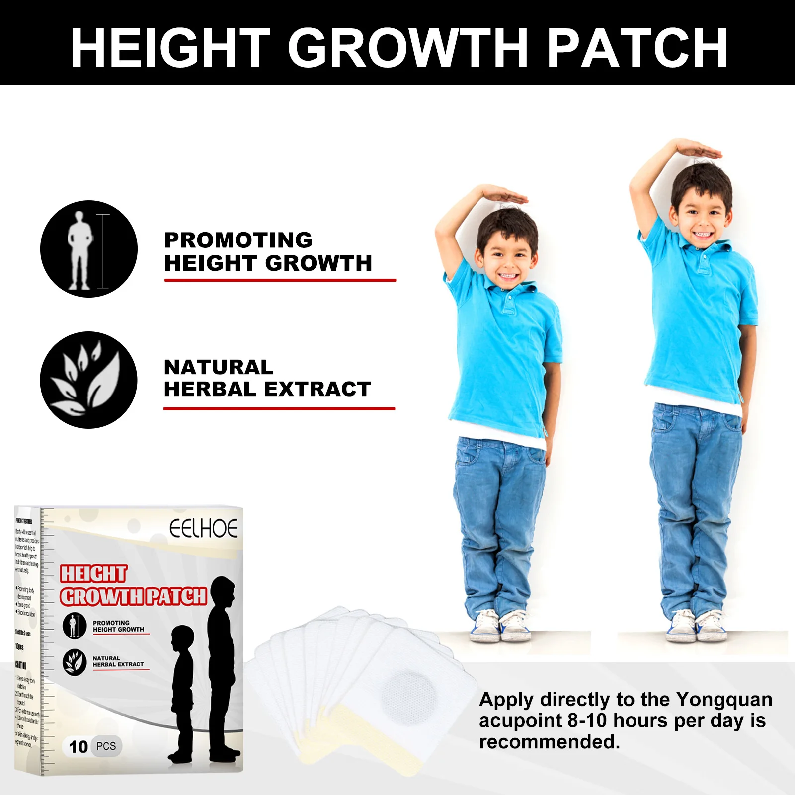 Height Enhancer Foot Patch Promote Body Grow Taller Bone Growth Heightening Acupuncture Points Stimulation Height Increase Patch