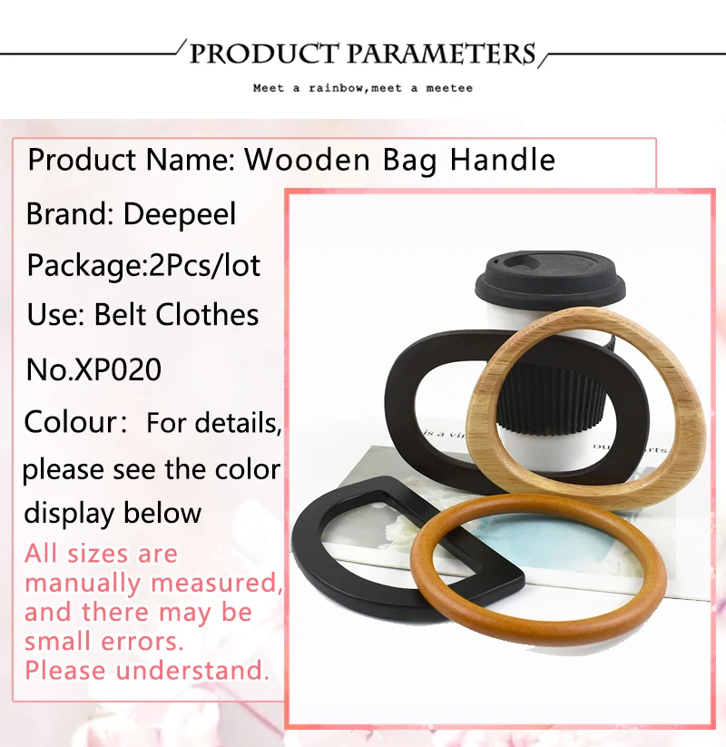 2Pcs Deepeel Solid Wood Bag Handle Women's Handbag Woven-Bag Wrist Ring Handles Purse Frame Handmade DIY Bags Accessories