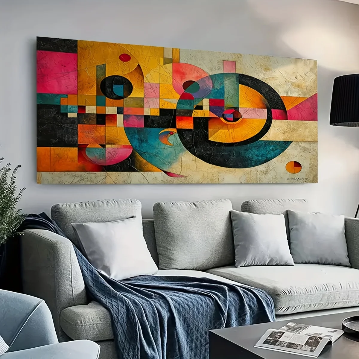 Large Modern Abstract Art Canvas - Vibrant geometric design with a swirling mind theme, perfect for living room and bedroom wall