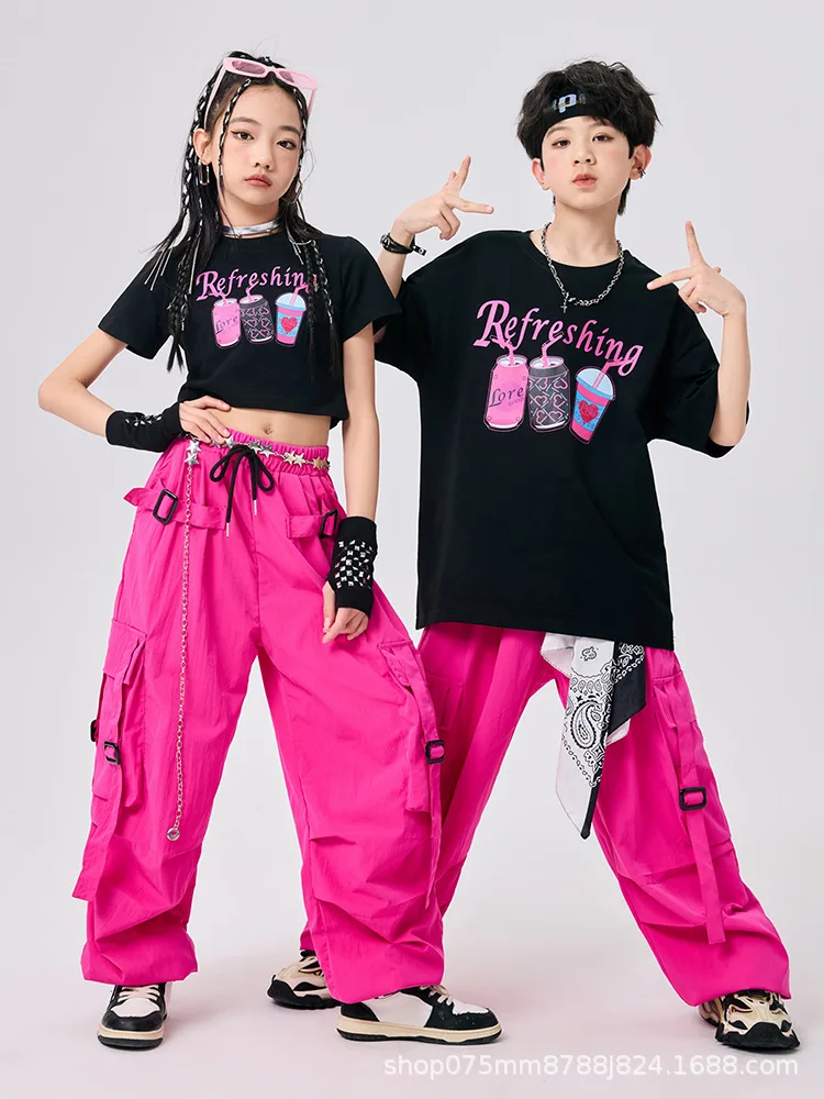 New Children Street Wear Hip Hop Tops Baggy Pants Boys Girls Jazz Cheerleading Dance Clothes Concert Show Outfits 4-16Year