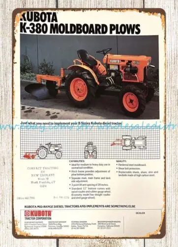 Kubota Moldboard Plows agricultural equipment metal tin sign art prints sale