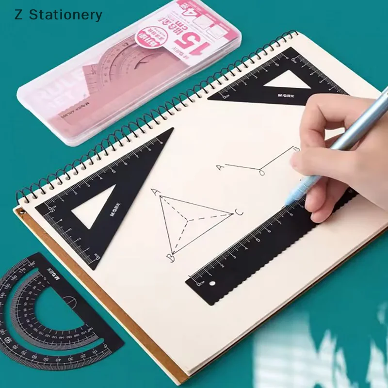 4Pcs/Set Aluminium Ruler Set Metal/Plastic/Soft Geometry Maths Drawing Compass Stationery Rulers Mathematical For School