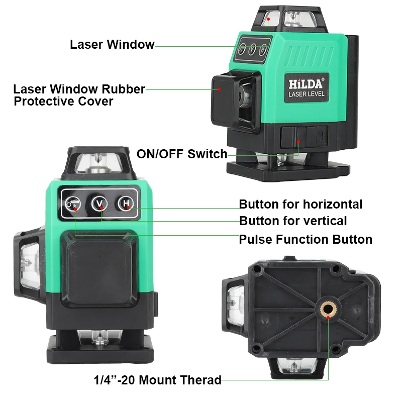 HILDA Laser Level Mini 12 Lines 3D Self-Leveling 360 Horizontal And Vertical Cross Super Powerful Green Portable Laser Beam Line