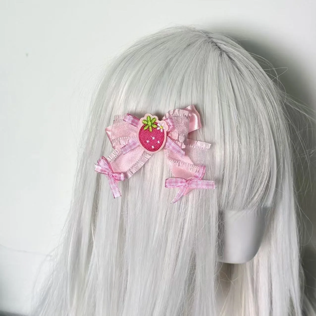 딸기 헤어 클립 달콤한 그리드 리본 패션 활 바레트 로리타 소녀 어린이 아기 유행 한국 액세서리 머리 장식