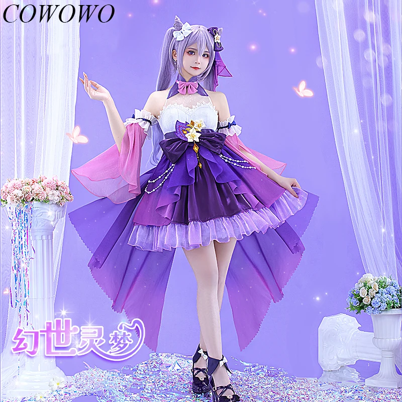 COWOWO Anime! Genshin Impact Keqing Game Suit Elegant Dress Uniform Cosplay Costume Halloween Party Role Play Outfit Women