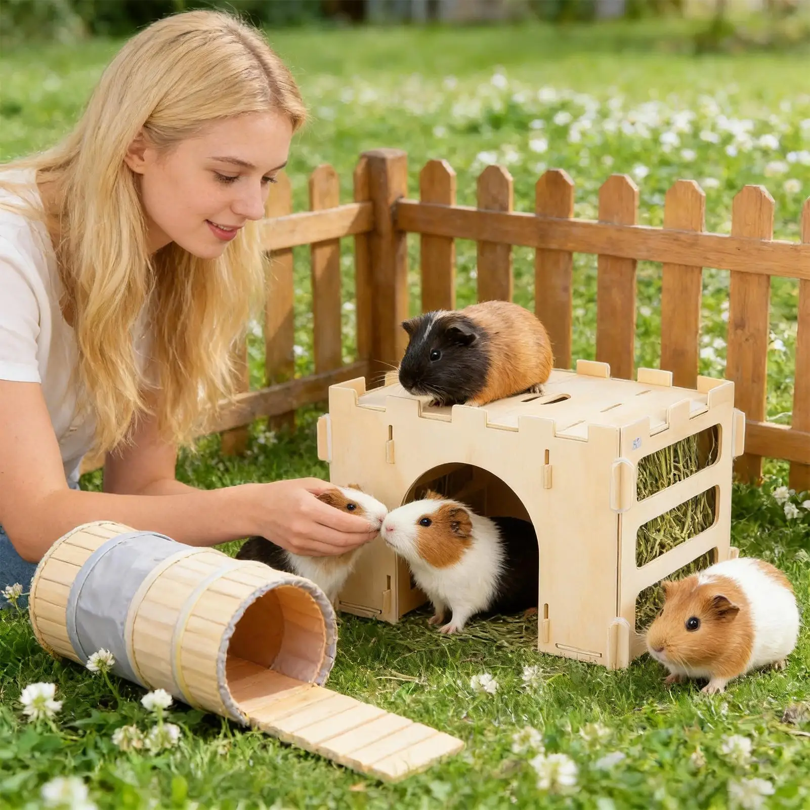 

Кормушка для сена для кроликов, съемный домик-убежище для мелких животных, замок для шиншилл, игровая площадка для кроликов, домик-вольер для шиншилл и ежей