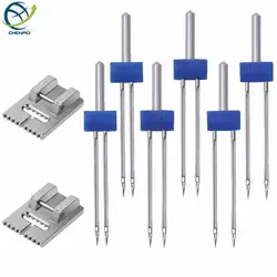 Double Twin Needles Size 2/3/4mm And Wrinkled 7 Grooves Sewing Presser Foot Set For Sewing Machine Sewing Accessories