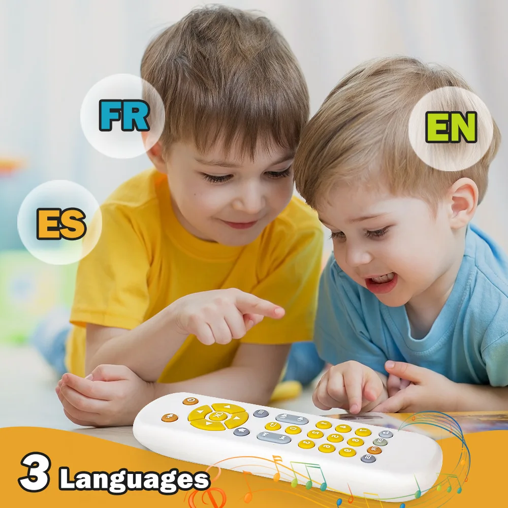 Baby TV Remote Control Toy with Music Sound and Light Early Educational Learning Toy with 3 Language Musical Toy for 6-36 Months