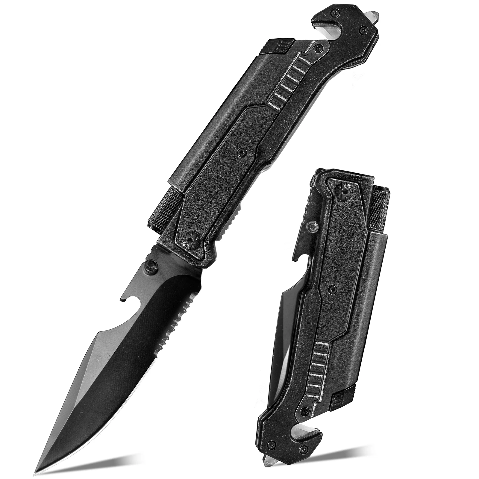 3.5-Inch Outdoor Pocket Knife With A Cool Appearance, Easy To Carry, Featuring A Rope-Cutting Function And An Escape Window-Breaking Cone. The Blade Is Sharp, Suitable For Activities Such As Camping, Barbecuing, And Adventure. It's The Best Halloween Gift