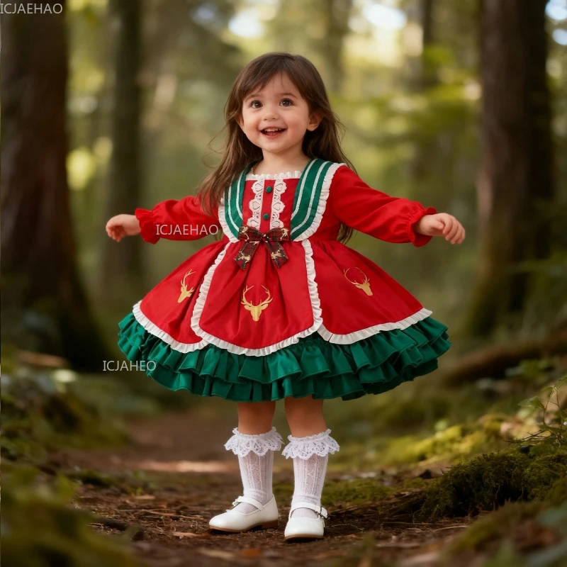 

Платье рождественского сезона, платье для девочек, зимняя одежда, новая бархатная милая юбка в стиле Лолиты, детские платья, юбка, новогодний костюм