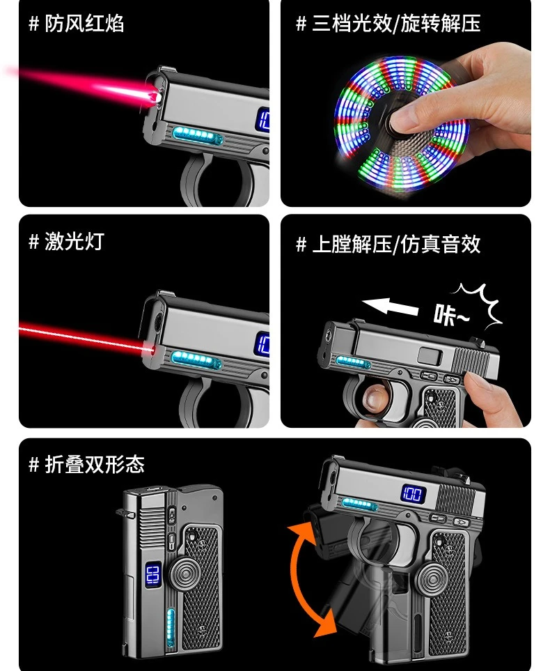 

NEW Creative Colorful Light Windproof Folding Lighter with Laser Light Decompression Fingertip Gyro Butane Lighter Men's Gift