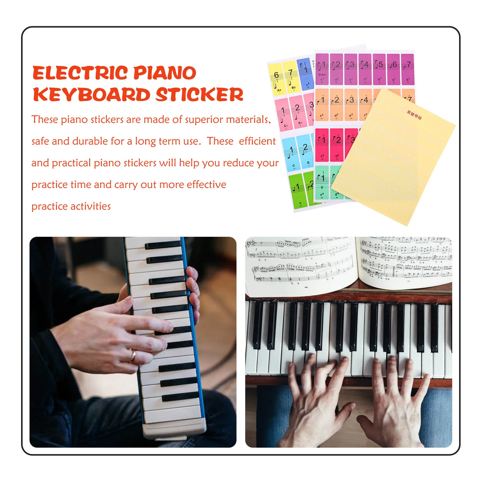 

2 Pcs Electric Piano Keyboard Stickers Beginner Removable Introductory Learning for Beginners Letter Abc Universal