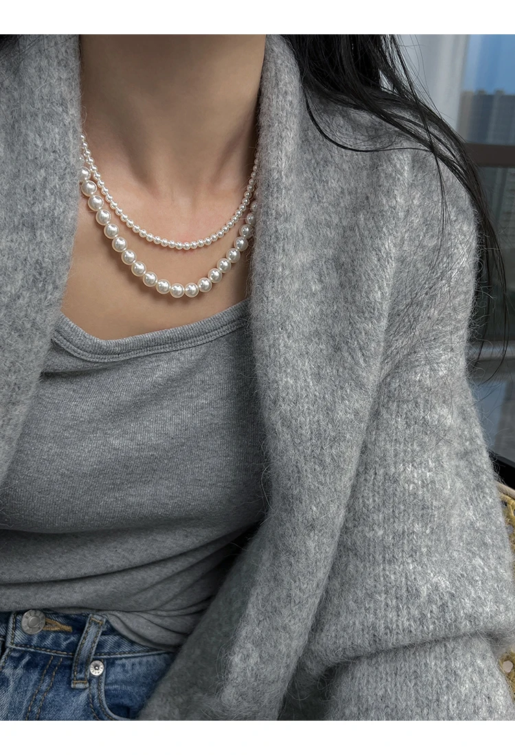 Wu LingZhi-Detachable White Pearls Necklaces for Women, Classic Double Neck Chain, 8 Shape Buckle, Luxury, Top Quality, New