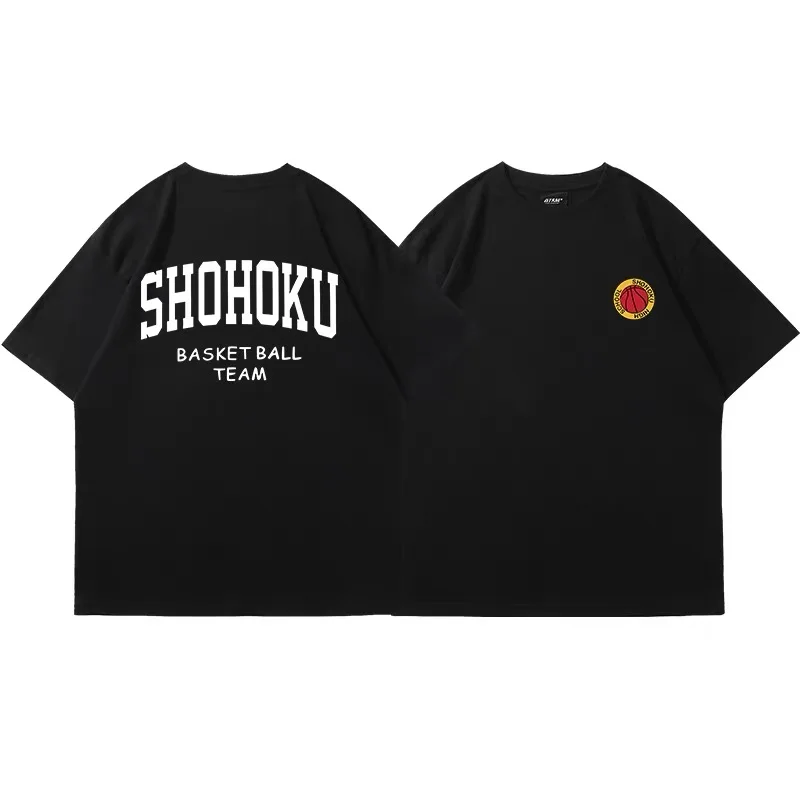 Summer 100% Cotton Men T-shirts Anime Shohoku Basket Ball Team Print T Shirt Sakuragi Hanamichi Tees Harajuku Casual Tops