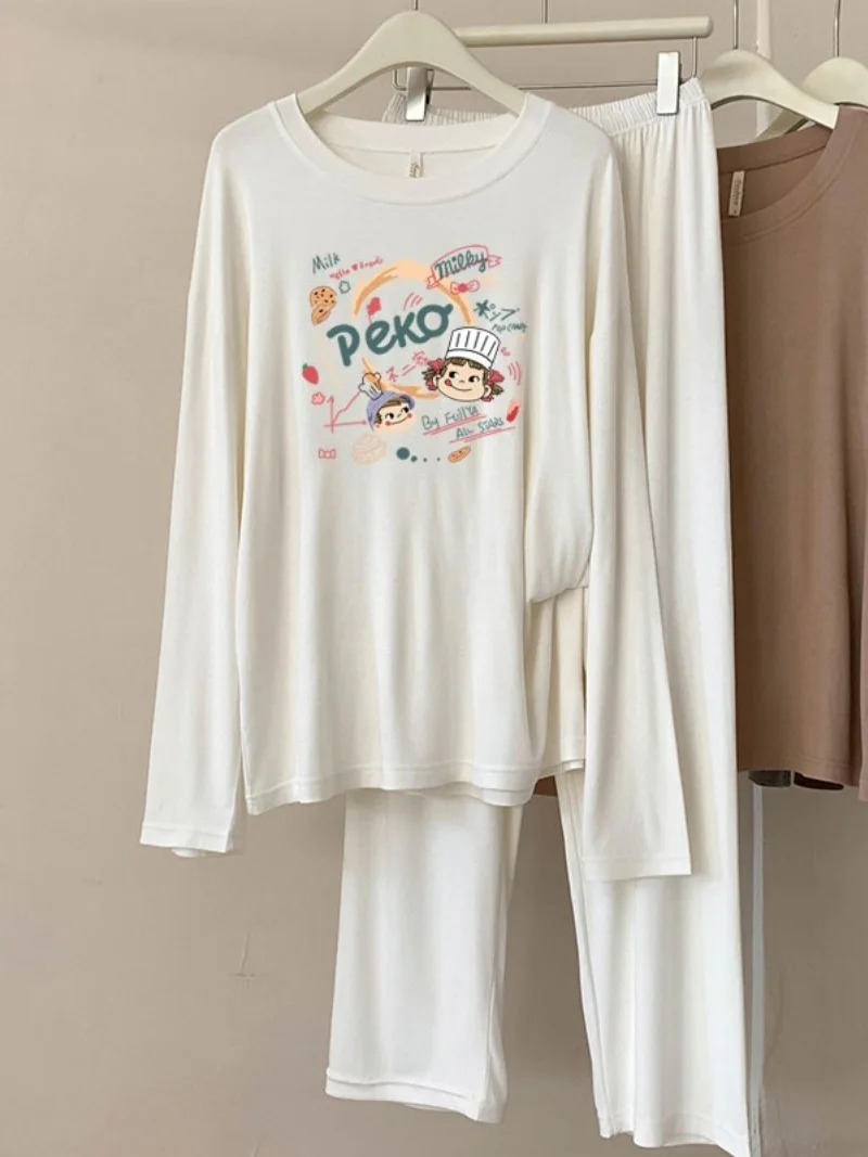 

A49 Modal Pajamas Women's Spring and Autumn New Casual Round Neck Long Sleeve Plaid Breathable Homewear Set