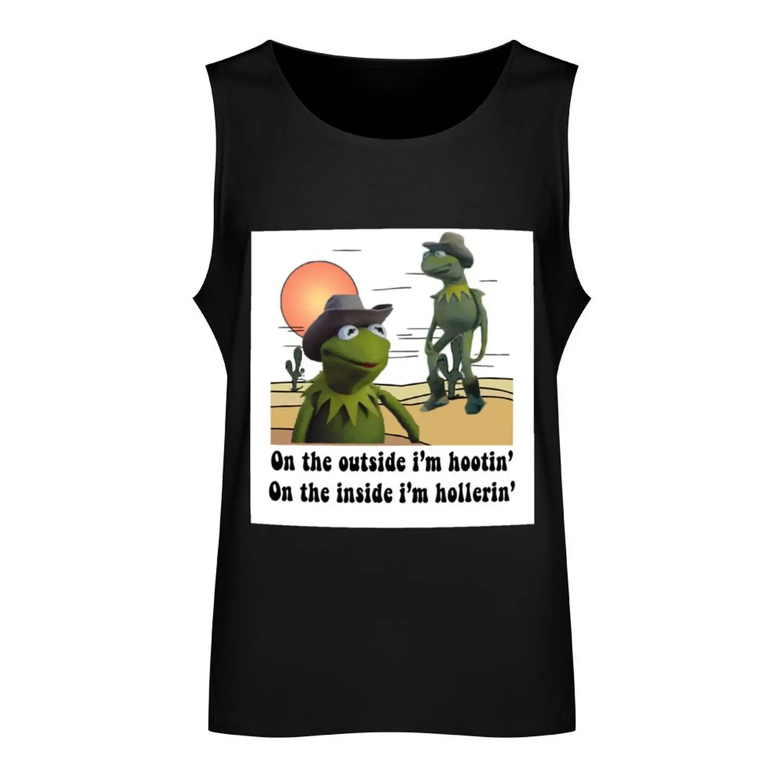 On the outside i'm hootin on the inside i'm hollerin kermit cowboy meme Tank Top gym wear men t-shirt Men's Vests