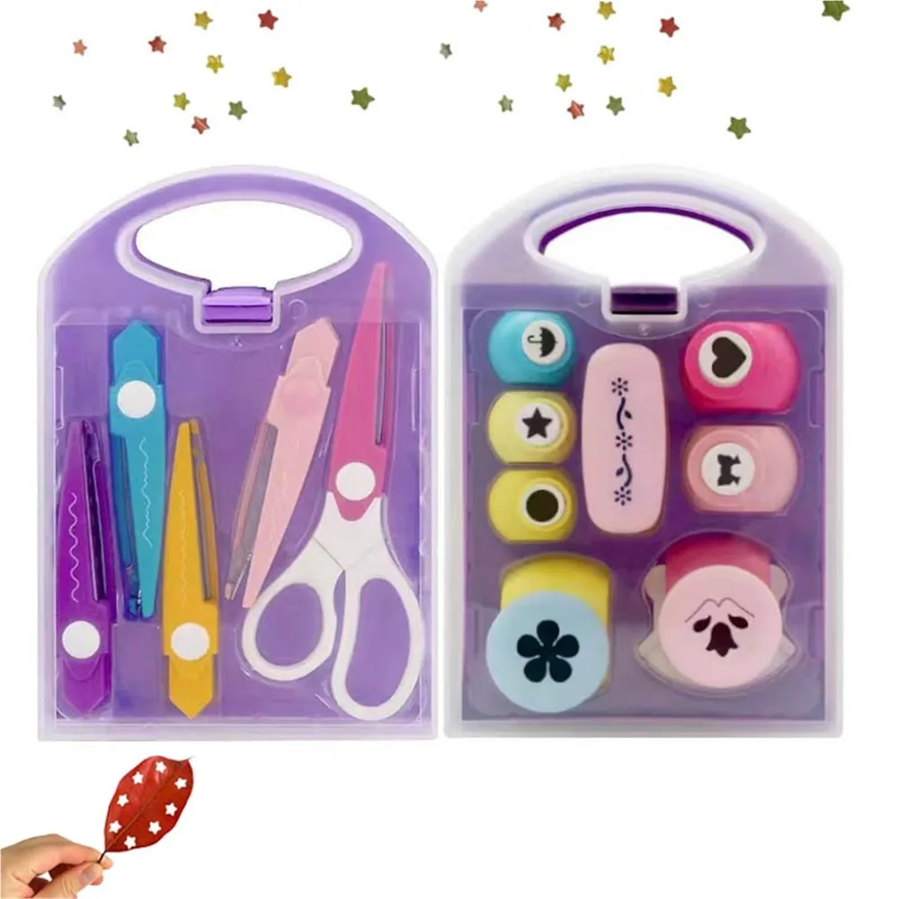

New Plastic DIY Puncher Craft Set Manual DIY Projects Kids Craft Hole Punch Shapes Set With Storage Box Kids Hole Punch