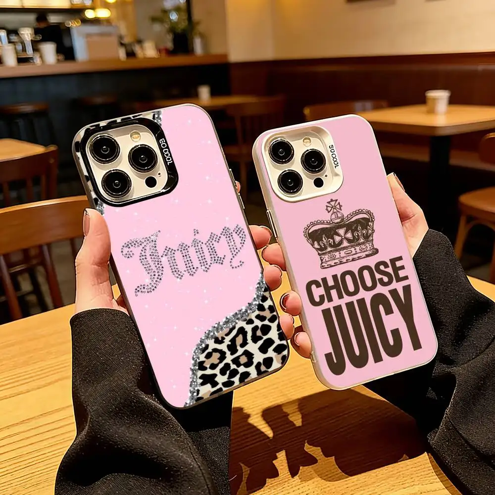 

Fashion brand J-Juicy C-Couture Phone Case For iPhone 17,16,15,14,13,12,11 Plus,Pro Max,XS,Colored Silver Plated Inside Cover