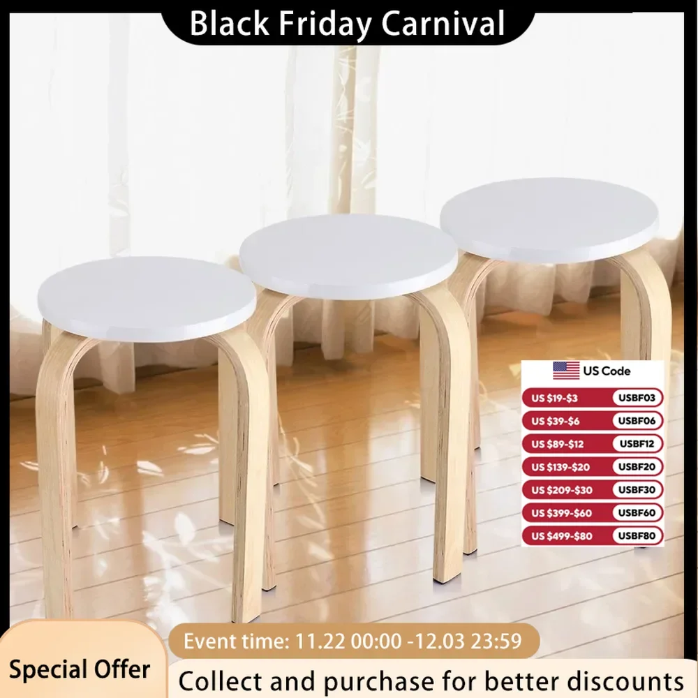 1Pc AntiSlip Bent Wood Stacking Stool Candy Color Home Furniture Kids Room Decor White