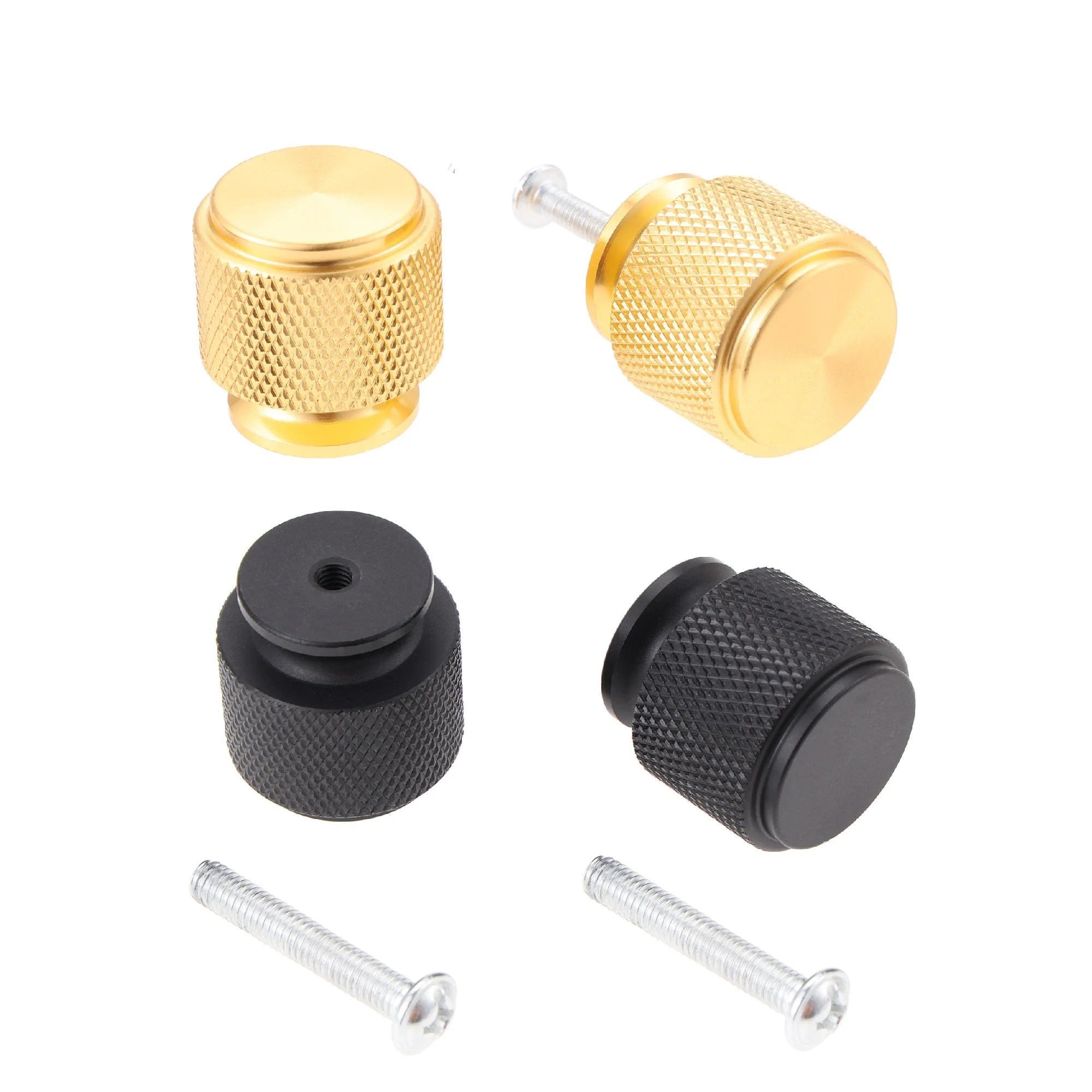 10pcs Knurled Cabinet Knobs 1" 25mm Single Hole Handle w/screw Golden/Black Modern Nordic Simple Decor Drawer Chest Wardrobe