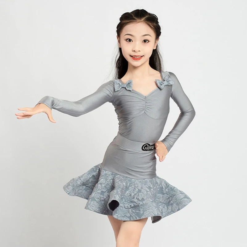 

Kids Dresses for Girls Latin Dance Suit Short Sleeve Ballroom Competition Practice Samba Tango Stage Performance Costumes XH804