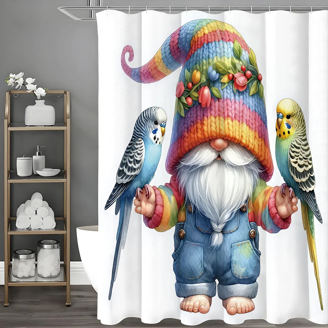 

Cute Dwarf Parrot Shower Curtain, Bathroom Decorative Shower Curtain, Waterproof Shower Curtain with Hooks