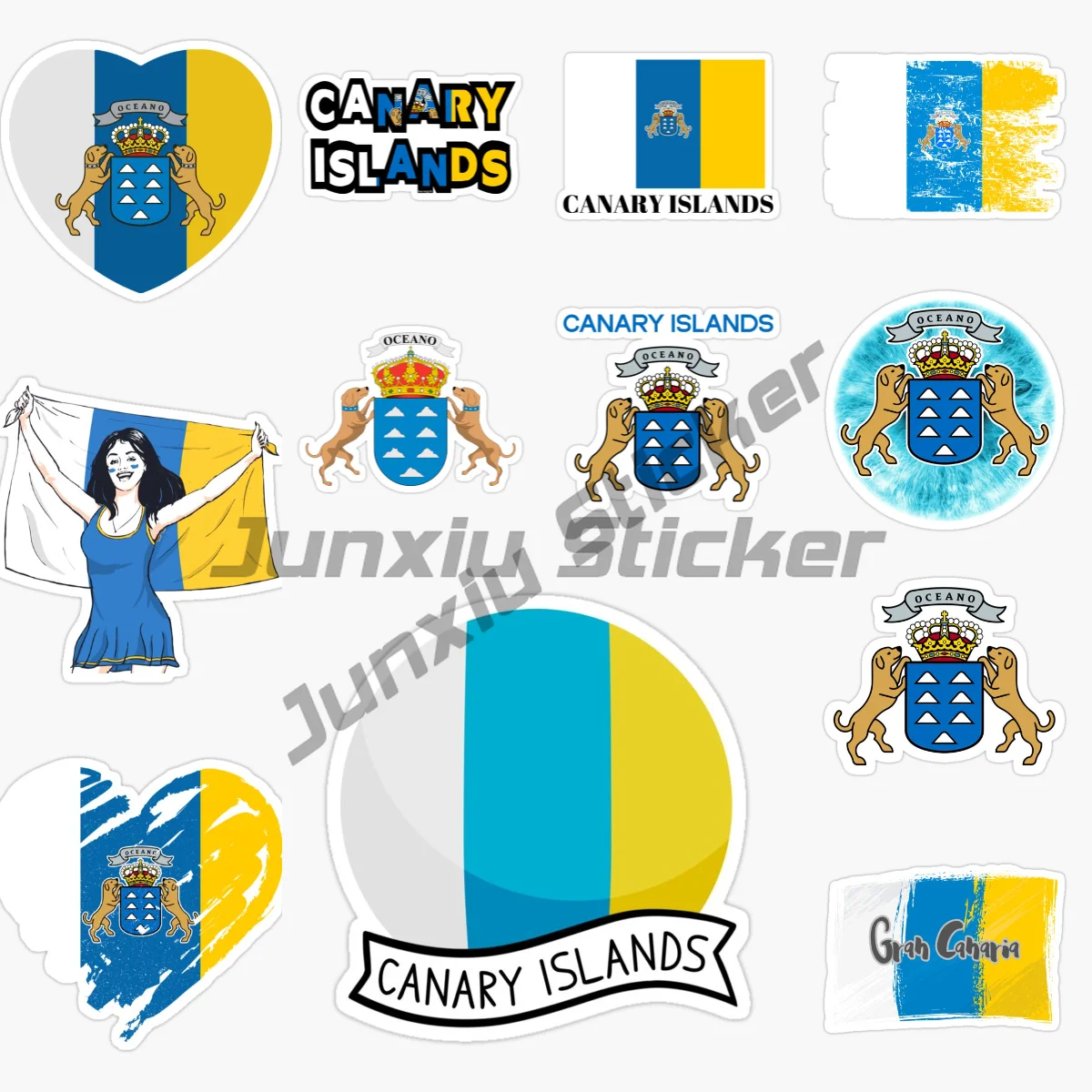 

Canary IslandsNational Flag and Emblem Car Sticker, Vinyl Self-adhesive Waterproof and Sunscreen Decals