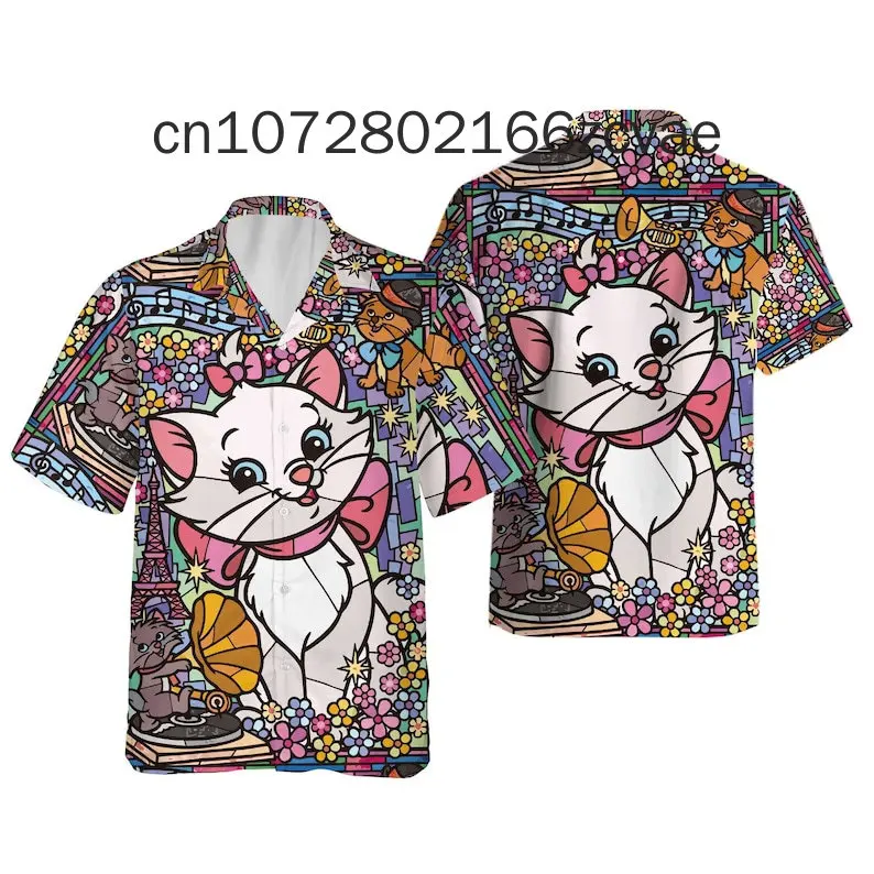 

Marie with Her Pink Bow Hawaiian Shirt Disney Hawaiian Shirt Men's Fashion Button Short Sleeve Shirt Marie Cat Hawaiian Shirt