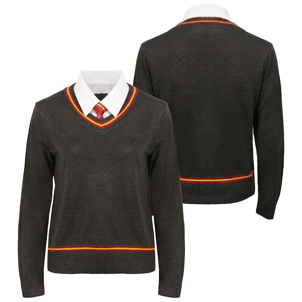 Sweater School Uniform Cosplay Witch Magic Costume V Neck  Wizard Stripe Long-Sleeved Knitted Top Halloween Carnival Suit