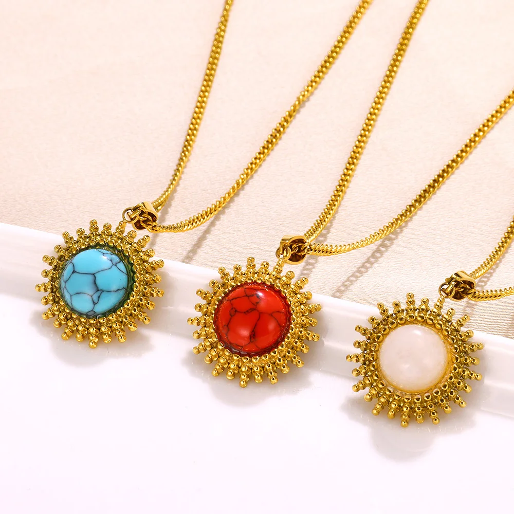 

Ожерелье женское из нержавеющей стали с круглой подвеской, трендовая винтажная бижутерия из натурального камня и опала, классическое ожерелье-цепочка золотого цвета