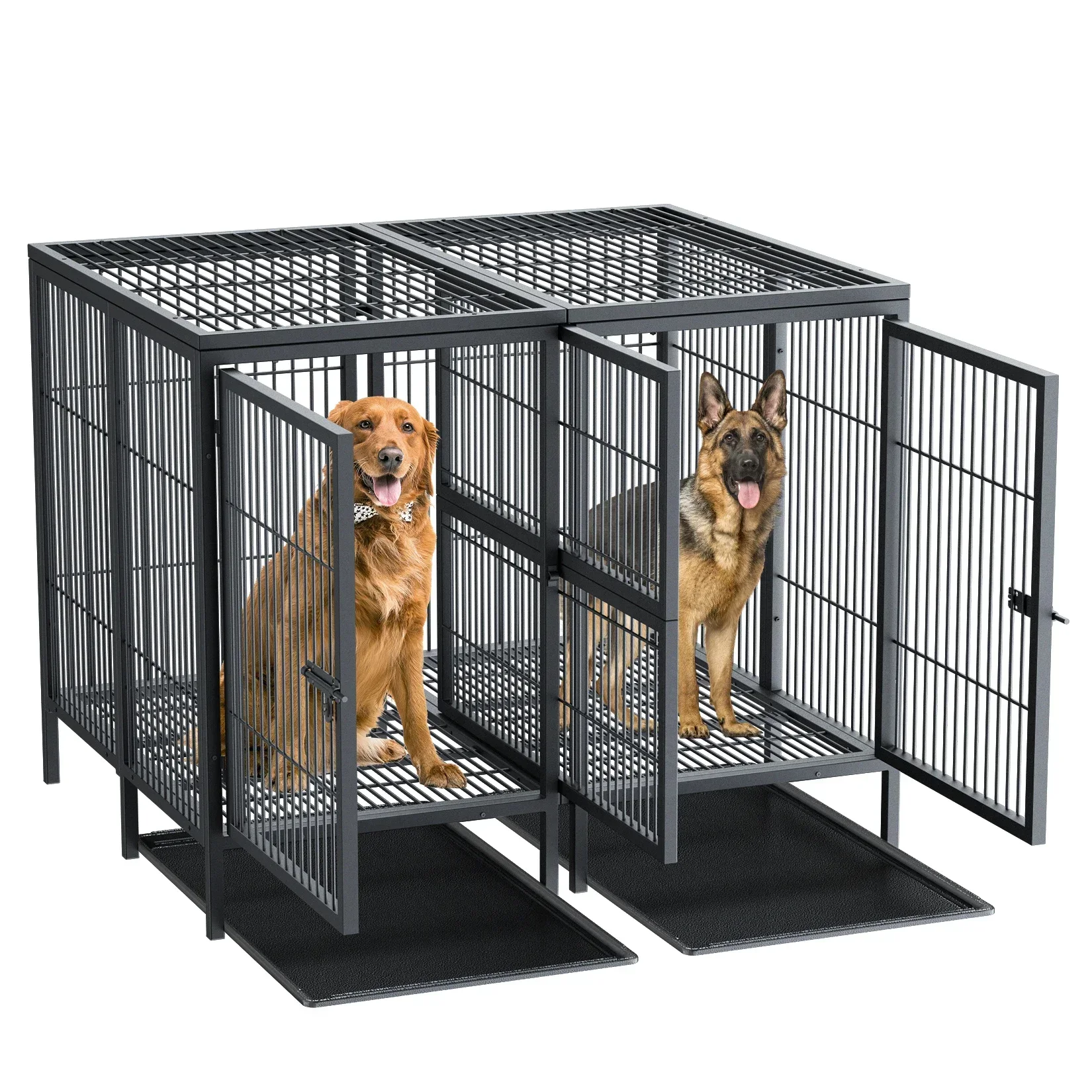 52Inch Extra Large Pet Raised Metal Cage with Removable Divider - Doggy Kennel Training Playpen House