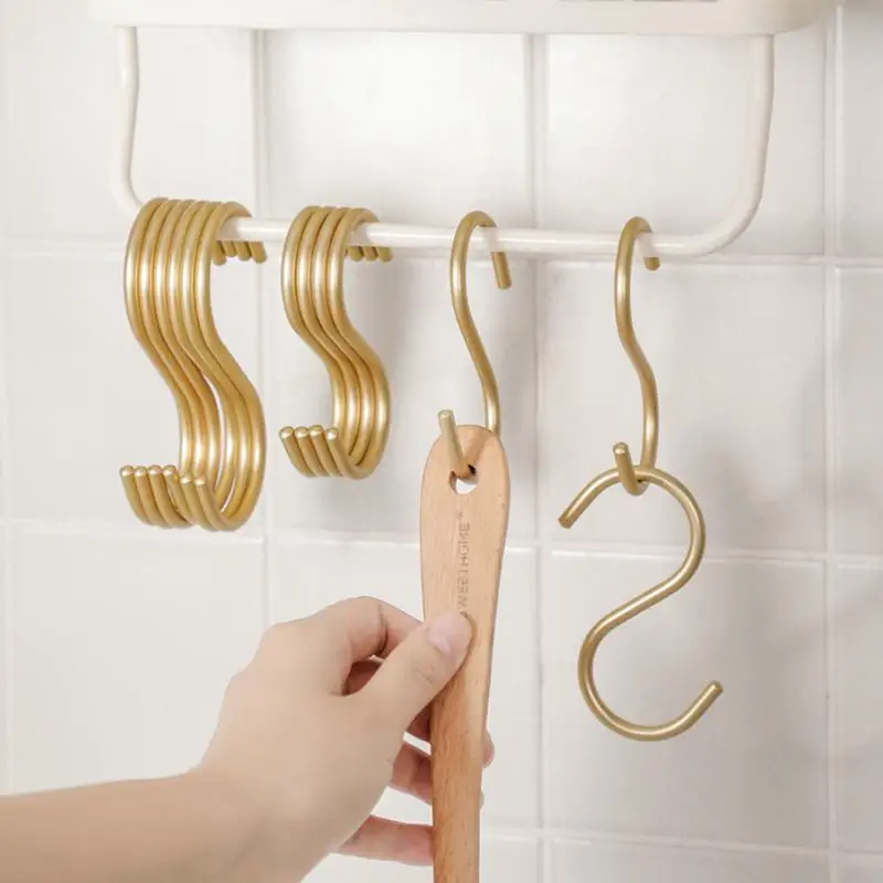 *6Pcs Aluminium Alloy S Shape Hooks Practical Kitchen Railing Hanger Hook Clasp Holder Hooks For Hanging Clothes Handbag
