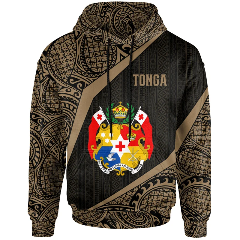 3D Print The Kingdom Of Tonga National Flag Hoodies Tonga Coat Of Arms Graphic Hooded Hoody Vintage Casual Pullovers Sweatshirts