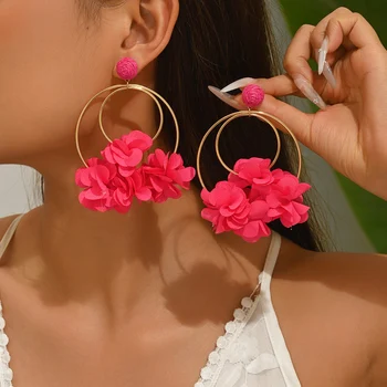Bohemian handcrafted fabric hoop earrings