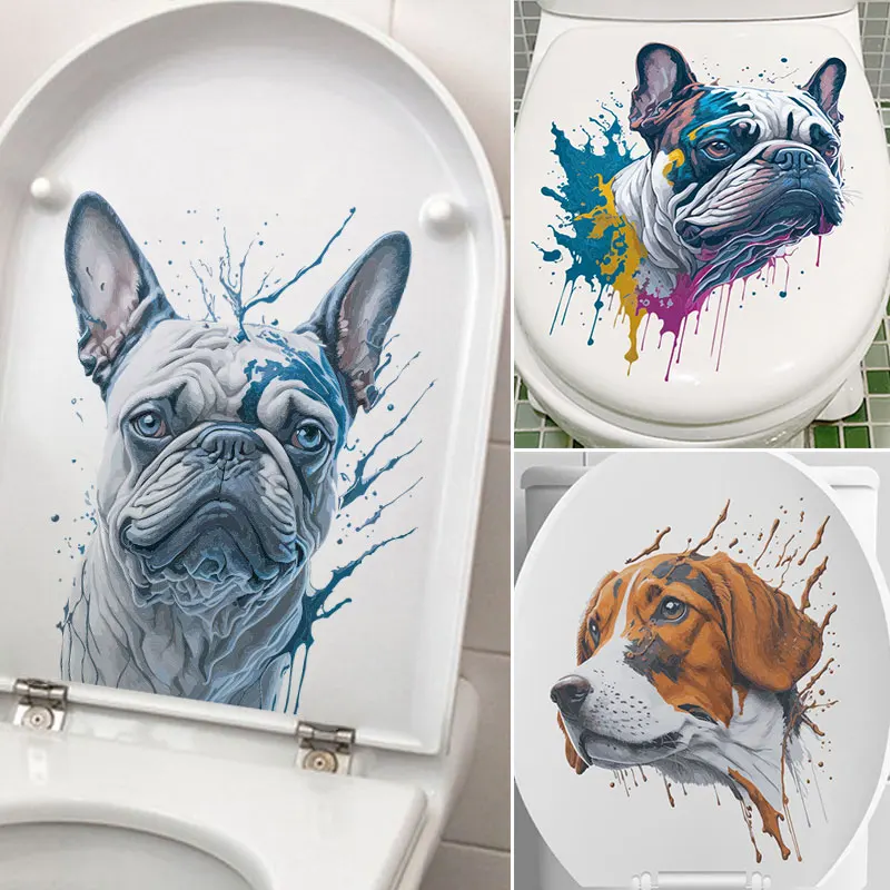 

M101 Hand-painted bulldog Toilet Sticker Bathroom Toilet Cover Wall Stickers Animal Wc Home BathRoom Decoration