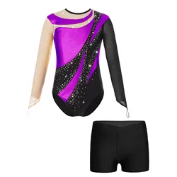 Kids Ballet Leotard Dance Sets Bodysuit with Shorts Rhythmic Gymnastics Workout Classical Dance Unitard Ballerina Stage Costume