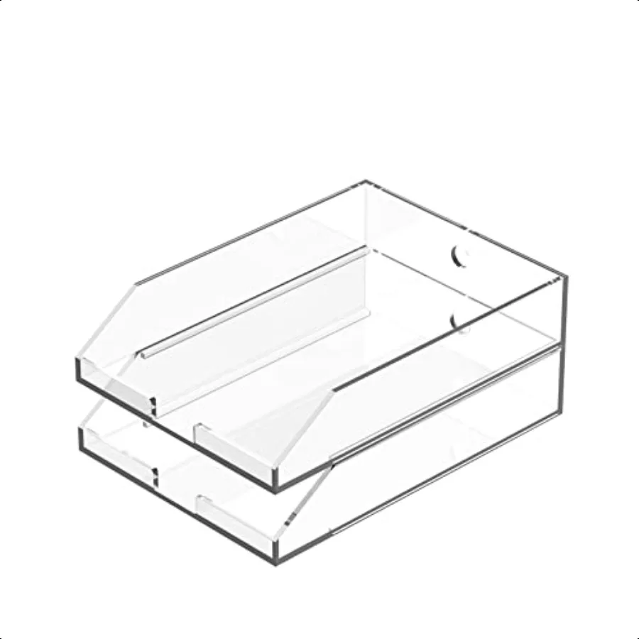 

2pcs Pack Stackable Clear Acrylic Paper Trays Desk File Organizer A4 Paper Holder Letter Tray