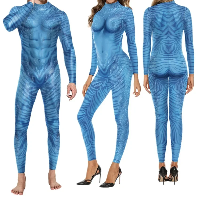 

Movie Avatar The Way of Water Alien Cosplay 3D Jumpsuit Women Men Jake Sully Costume Halloween Zenti Party Bodysuit One-pieces