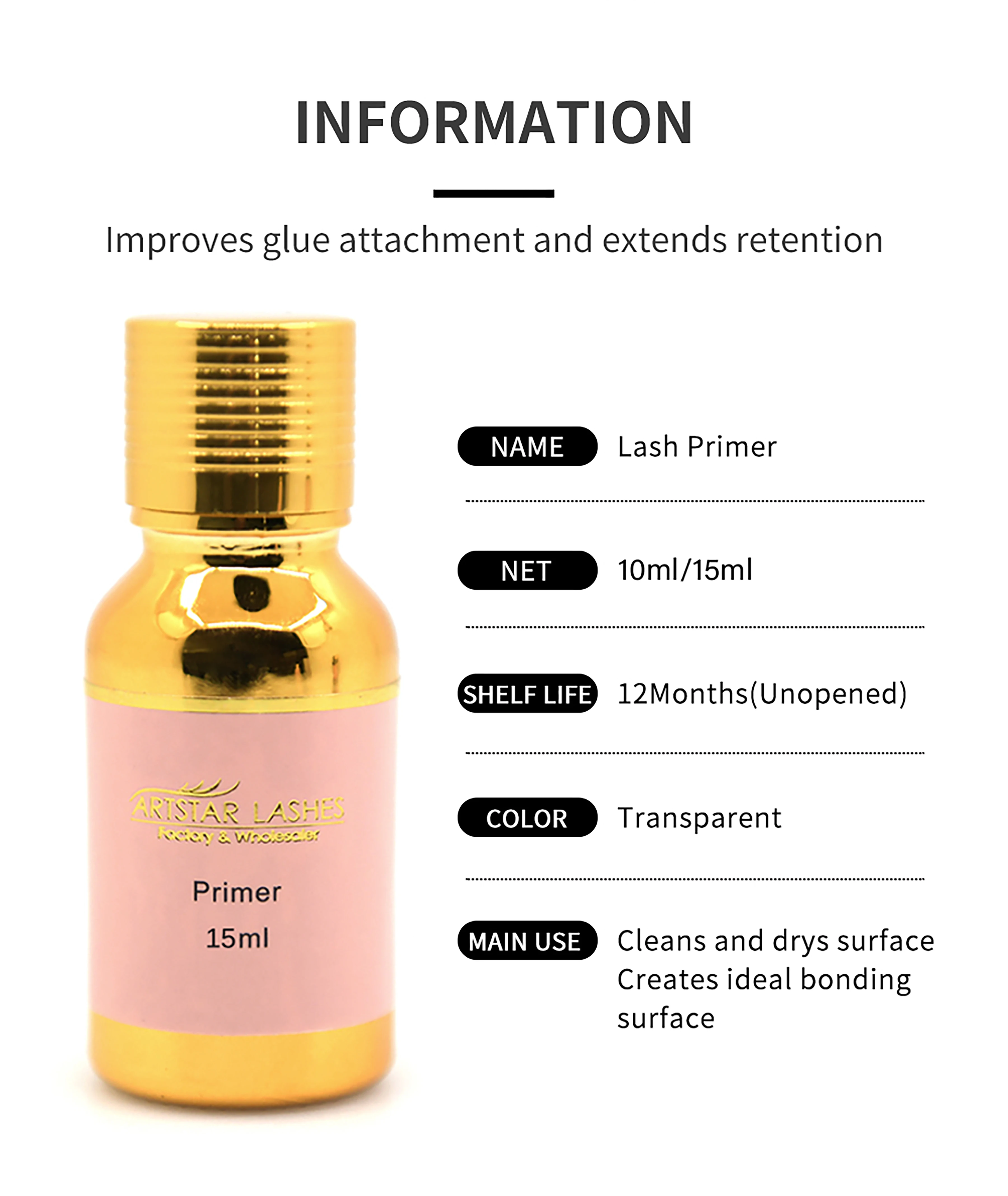 ARTSTAR 10ml/15ml Primer Eyelash Extension Clear Color Professional Fixing Agent Adhesive Lash Primer For Makeup