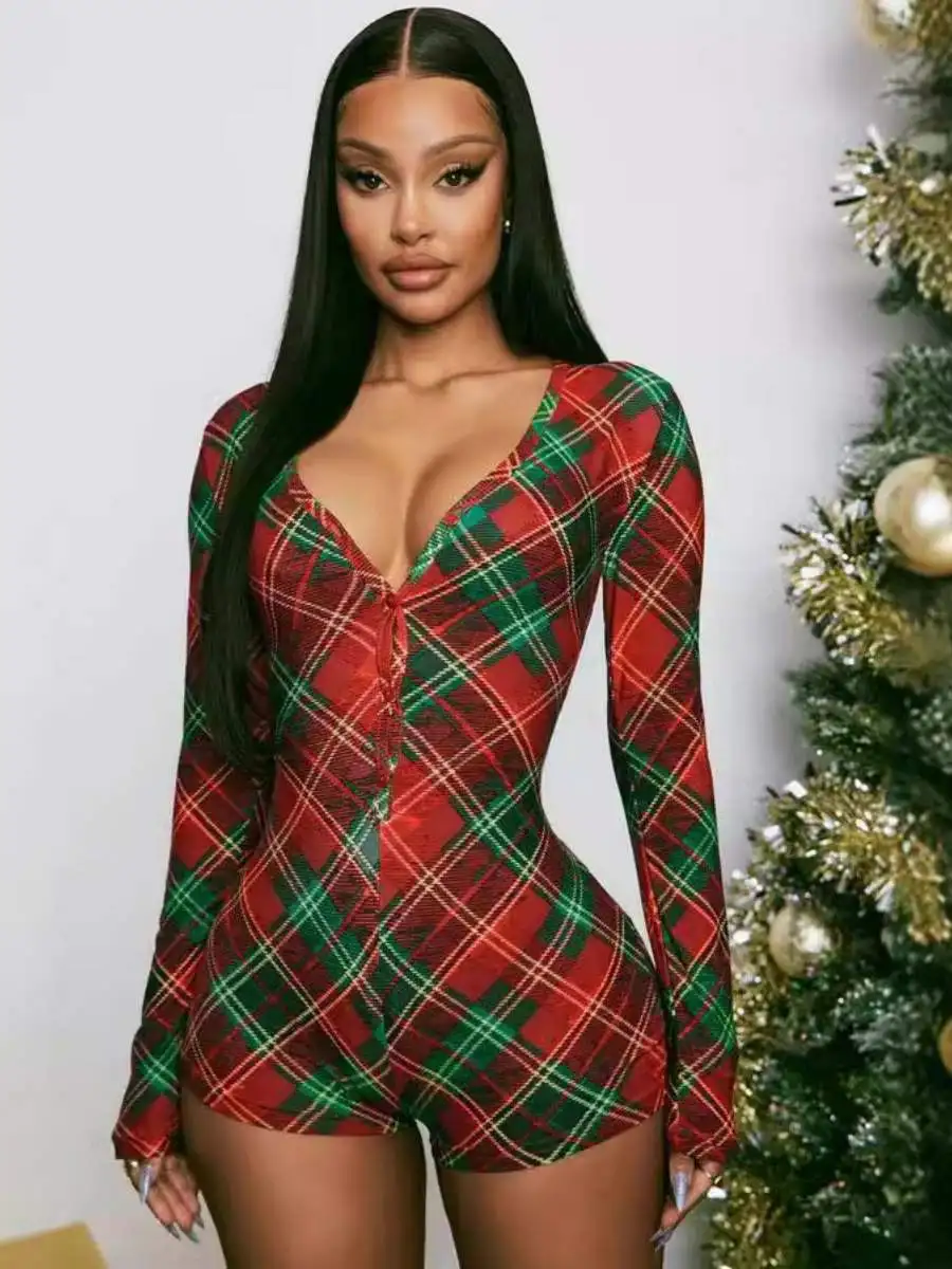 

Cisas Комбинезон в клетку V-Ne Long Sve с орками Женские праздничные комбинезоны с высокой талией Длинные брюки с высокой талией