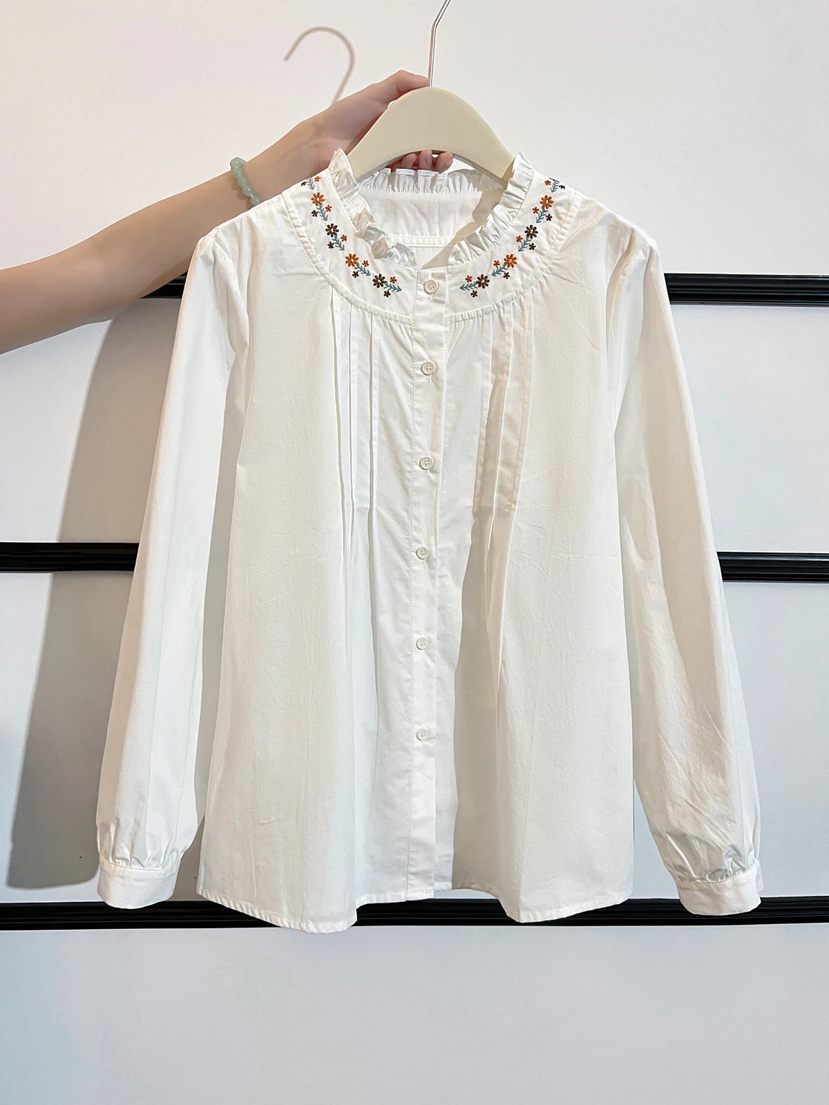 

Белая кружевная отделка с вышивкой irt, женский весенне-осенний японский базовый слой Sle Agel, уникальный топ из смеси хлопка Long Sve