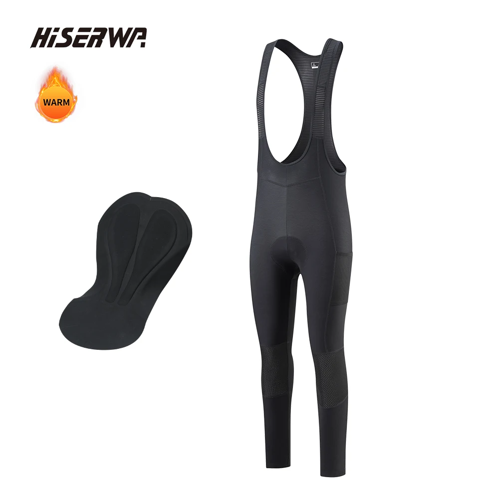 

HISERWA Winter Cycling Bib Pants Keep Warm Bicycle Tights Breathable 6 Hours Cycling Pants Thermal Fleece Bike Trousers 5-15°C