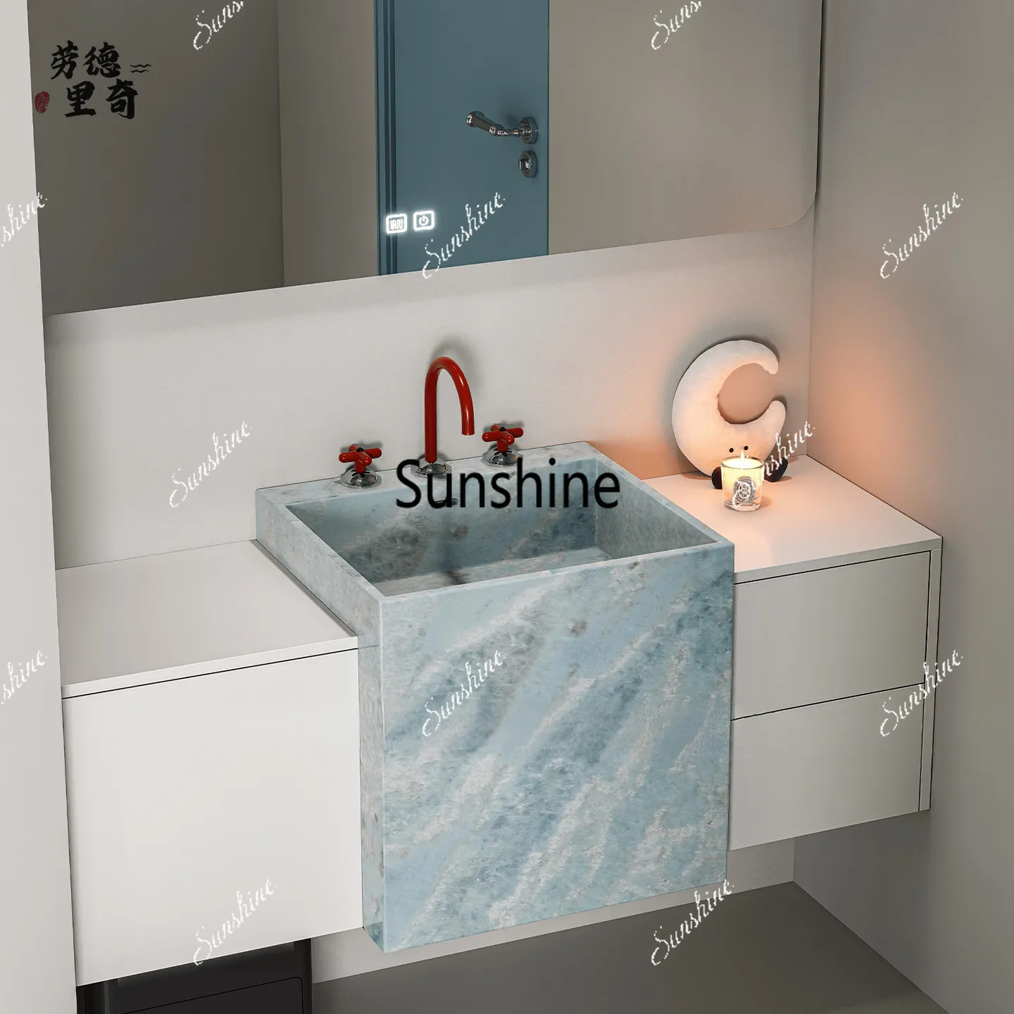 Modern simple rock slab luxury stone square wall-mounted bathroom integrated basin