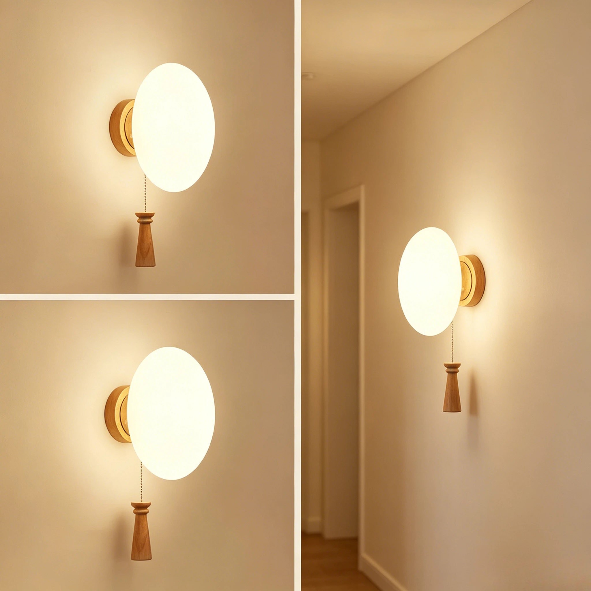 Nordic Wall Wood Light Glass Lampshade Corridor Balcony Bedside LED Side Wall Lamps Interior for Home Decor