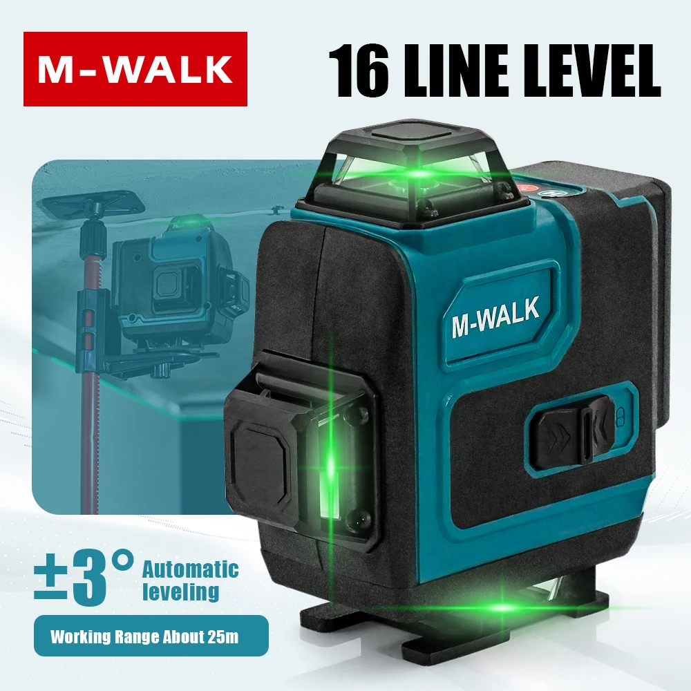 Livello laser 4D 16 linee orizzontali e verticali con telecomando verde 360 ° Livelli laser autolivellanti per pin batteria Makita