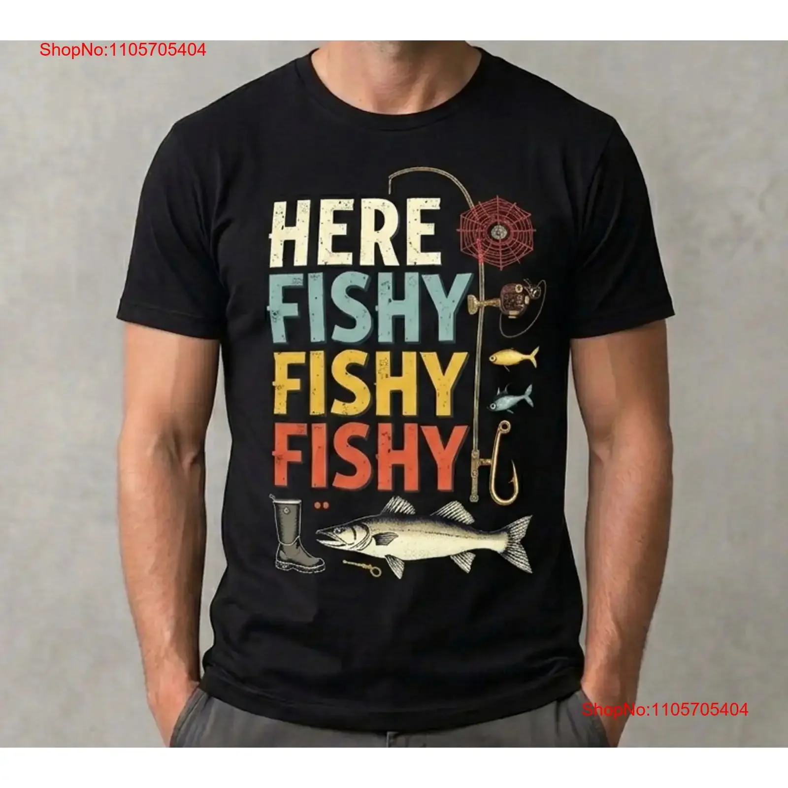 Retro Here Fishy T Shirt Vintage Fishing long or short sleeves vintage Washed Breathable Top For Everyday Wear Stylish fashion