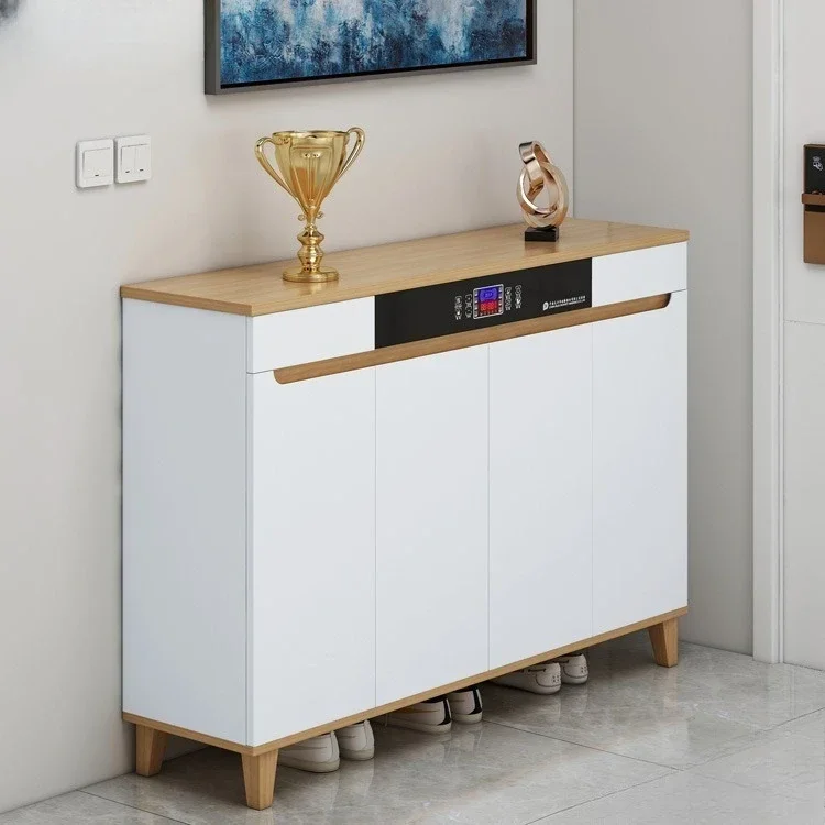 Shoe Cabinet Modern Wooden With Glass Doors Living Room Space Saving Easy Assembly