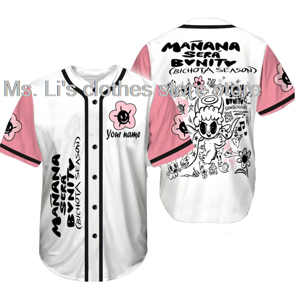 

2023 NEW MANANA SERA BONIT Karol G Mercch 3D Print Streetwear Harajuku Thin button Baseball Jersey Men/Women