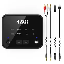 1Mii-B06T6 Bluetooth 5.3 Transmitter for TV to 2 Wireless Headphones, Bluetooth Adapter,aptX LL& HD,Optical/AUX/RCA Audio Inputs