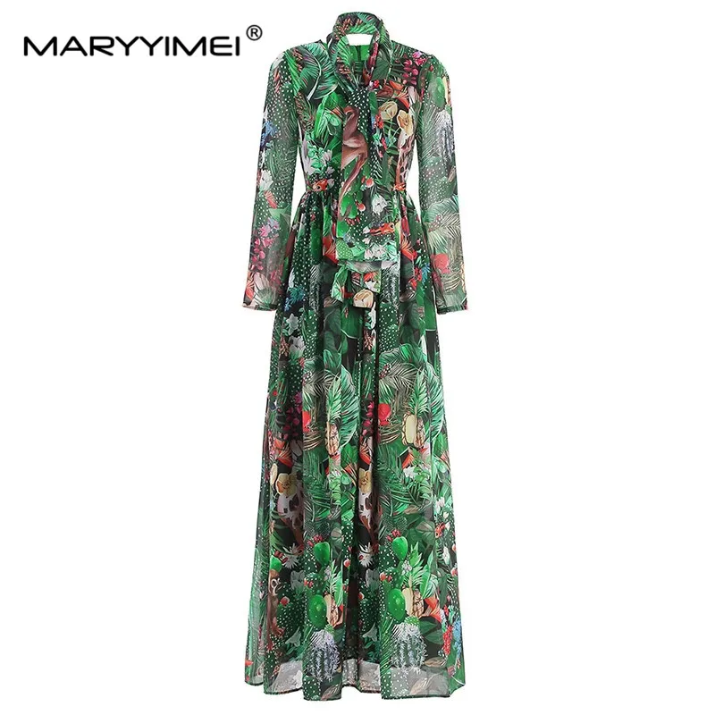 

MARYYIMEI Fashion Designer dress Spring Autumn Women Dress Long sleeve Rainforest Floral-Print Maxi Dresses